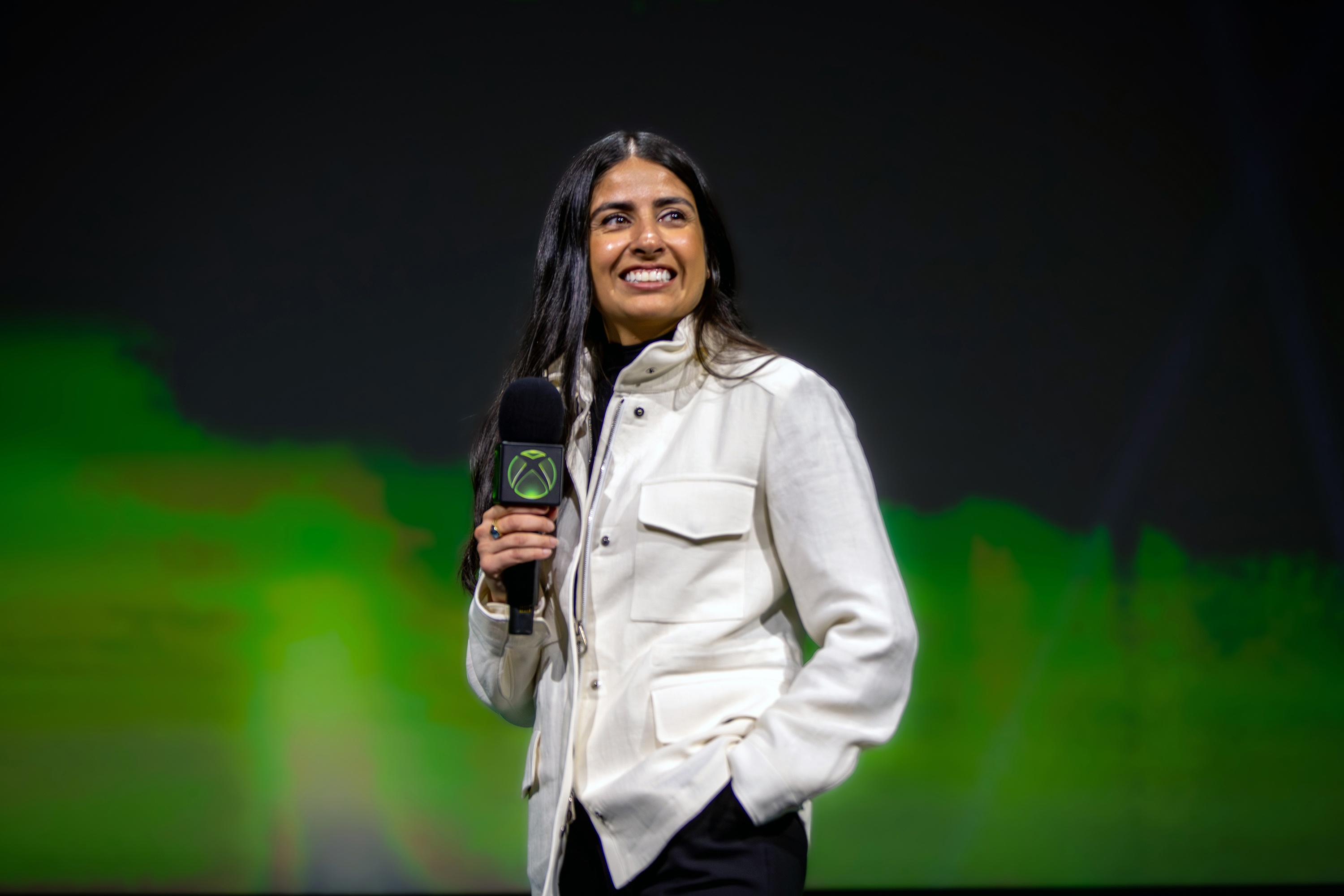 A picture of Asha Sharma at the Xbox Showcase 2026.